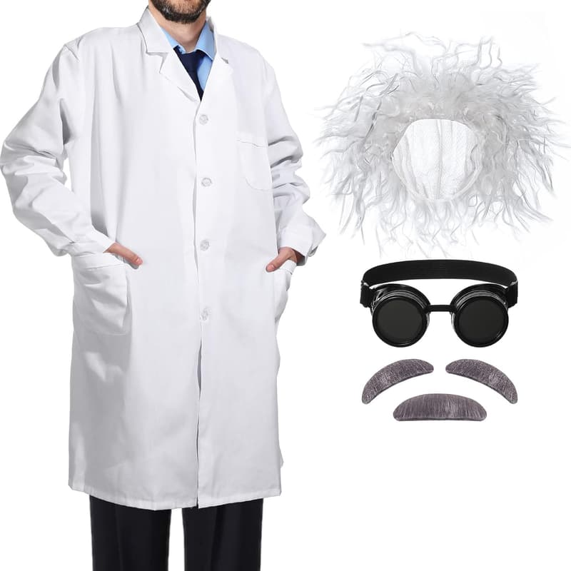 Mad Scientist Costume Set with Wig and Lab Coat