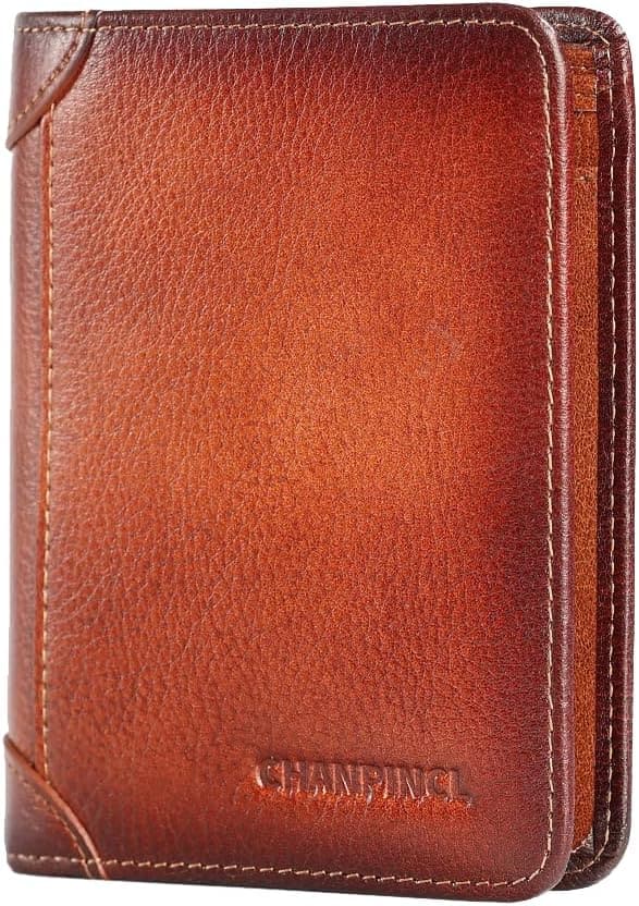 Men's RFID Blocking Trifold Leather Wallet with Large Capacity