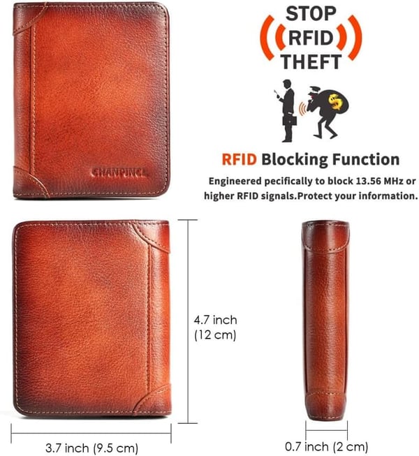 Men's RFID Blocking Trifold Leather Wallet with Large Capacity