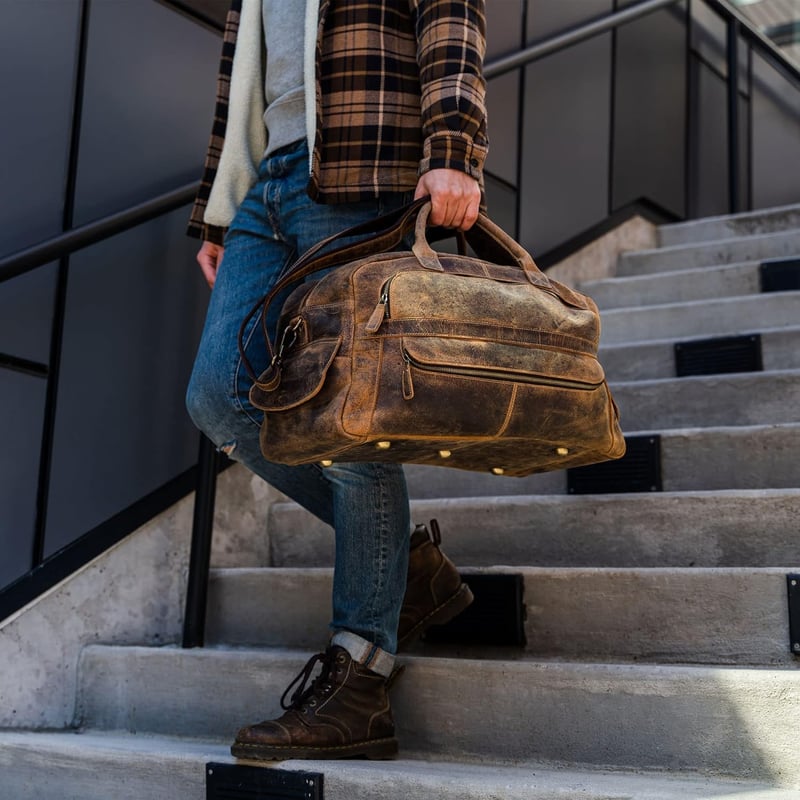Full Grain Leather Travel Duffel Bag for Men & Women