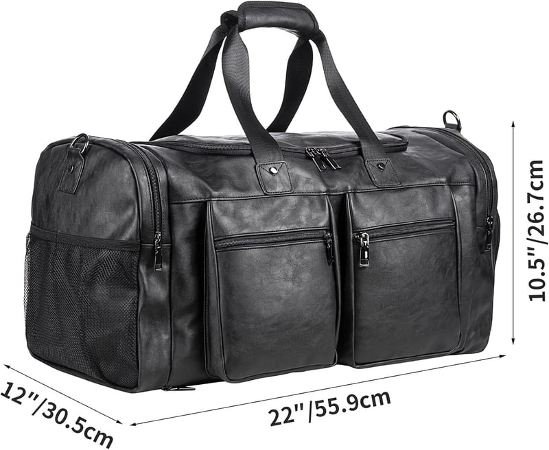 Waterproof Leather Weekender Bag with Shoe Pouch - Black