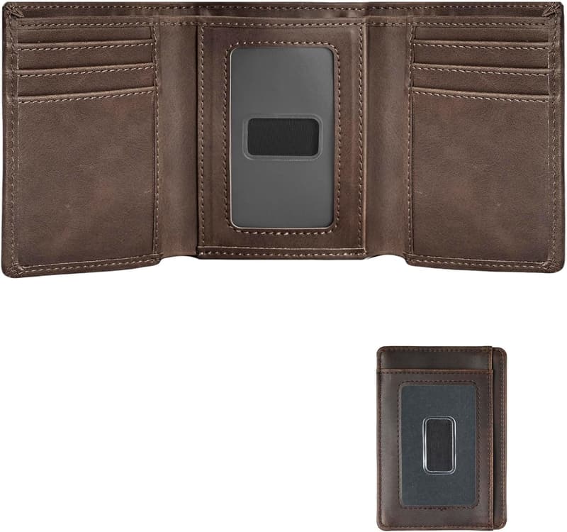 Men's Trifold Wallet with 8 Card Slots & 2 Money Pockets - Coffee