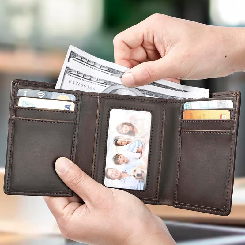 Men's Trifold Wallet with 8 Card Slots & 2 Money Pockets - Coffee
