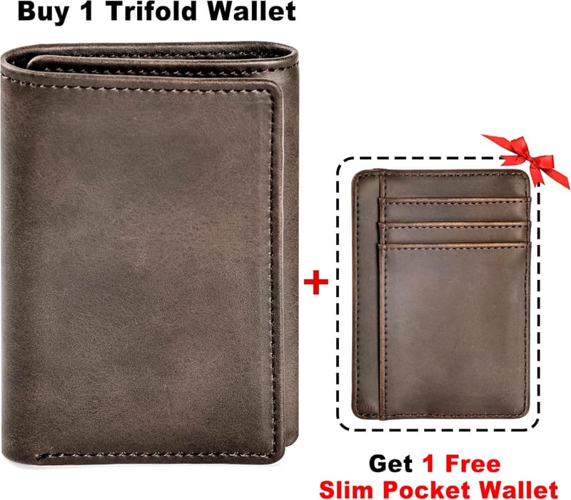 Men's Trifold Wallet with 8 Card Slots & 2 Money Pockets - Coffee