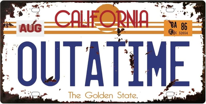 Delorean Time Machine Metal License Plate - Vintage Aged Effect