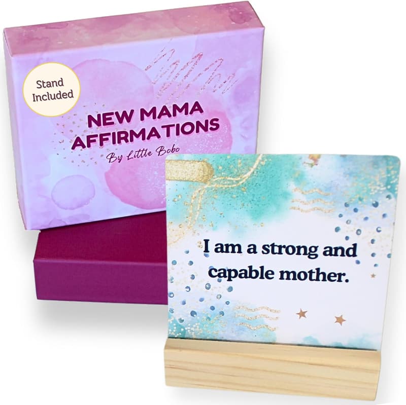 New Mom Affirmation Cards with Display Stand | 40 Empowering Messages