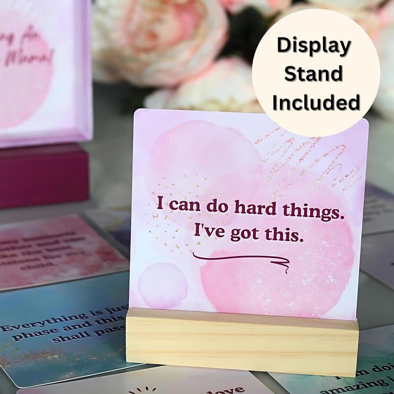 New Mom Affirmation Cards with Display Stand | 40 Empowering Messages