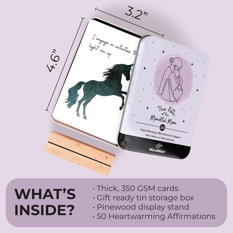 Postpartum Affirmation Cards for New Moms - 50 Cards in Tin Box
