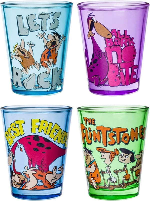 The Flintstones 4-Piece Mini Glass Set - Fred, Wilma, Betty, Barney, Dino