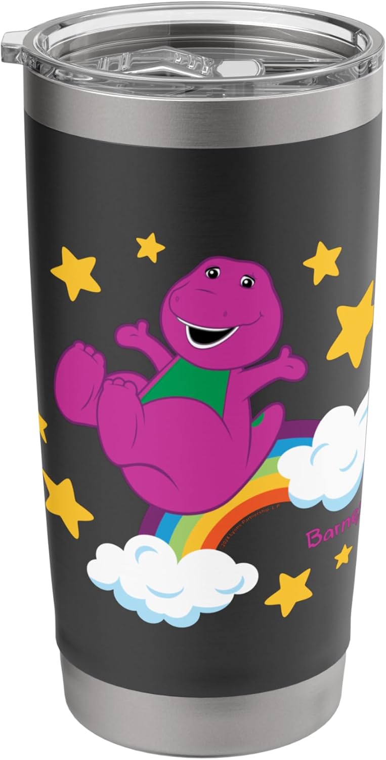 Rainbow Dinosaur Stainless Steel Tumbler with Clouds and Stars