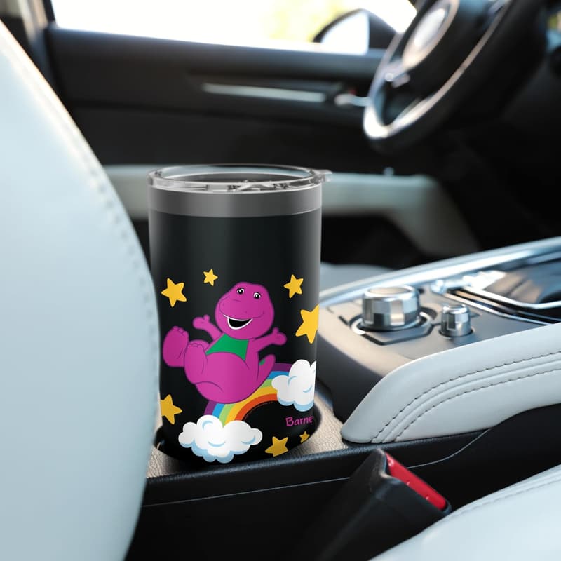 Rainbow Dinosaur Stainless Steel Tumbler with Clouds and Stars