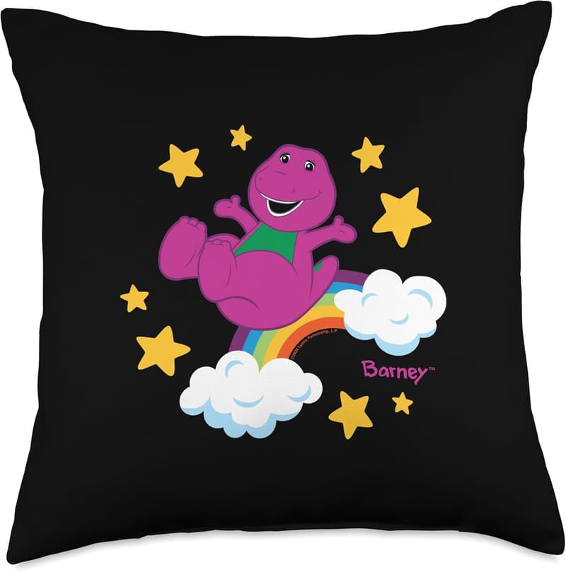 Celestial Dinosaur Throw Pillow with Rainbow and Clouds