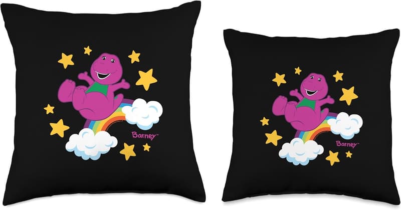 Celestial Dinosaur Throw Pillow with Rainbow and Clouds