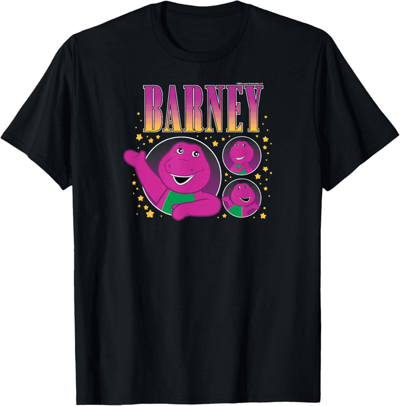 Purple Dinosaur Character T-Shirt with Gold Stars