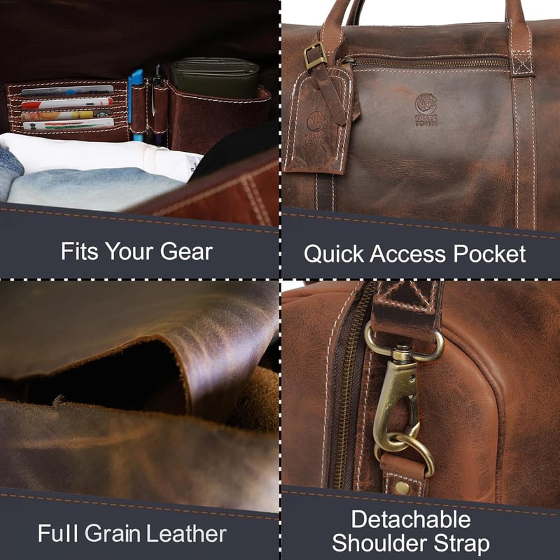 Handmade Leather Travel Duffel Bag - Underseat Carry-On