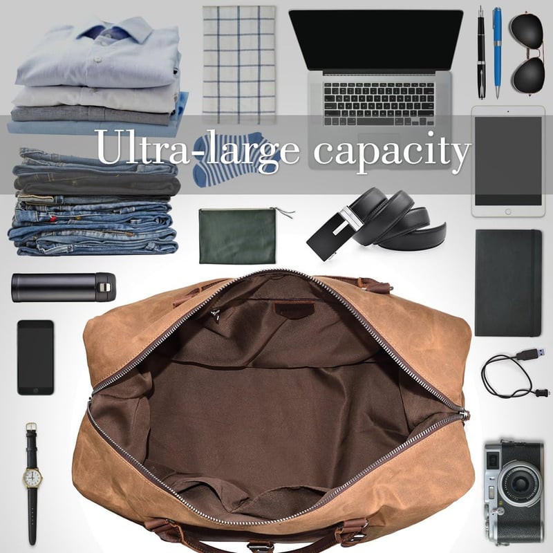 Waterproof Canvas & Leather Weekender Duffel Bag