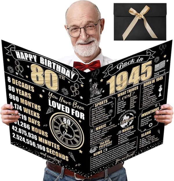 80th Birthday Giant Card with Envelope - Vintage Black Gold