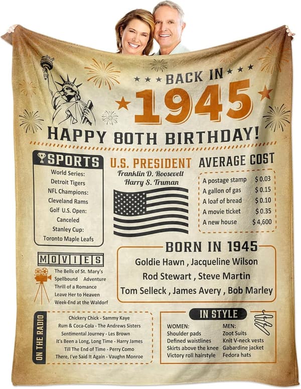 80th Birthday Throw Blanket for Men and Women, 60x50 Inch