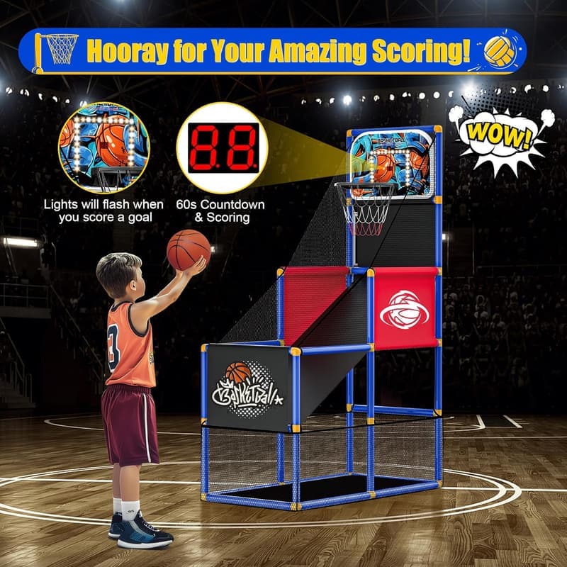 Indoor/Outdoor Kids Basketball Hoop Set with 4 Balls - Ages 3-8