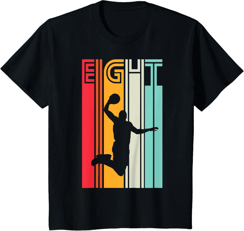 8th Birthday Retro Basketball T-Shirt for Kids