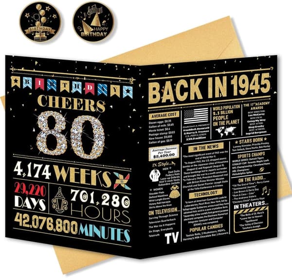 80th Birthday Card with Black and Gold Design for Parents