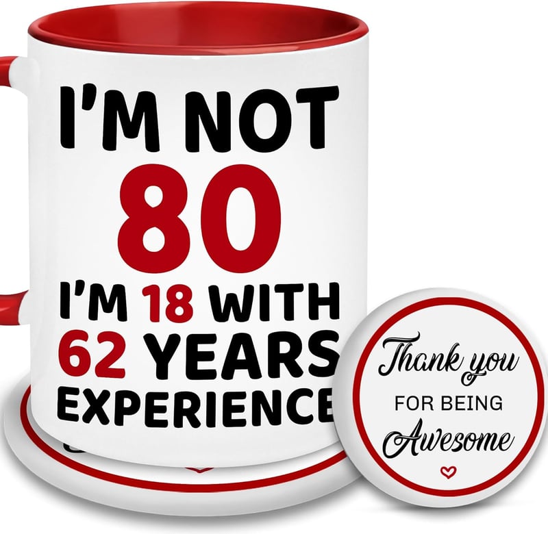 80th Birthday Gift Set: Coffee Mug & Coaster for Couples