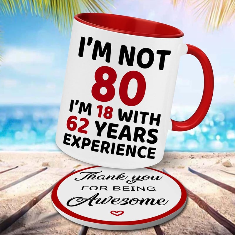 80th Birthday Gift Set: Coffee Mug & Coaster for Couples