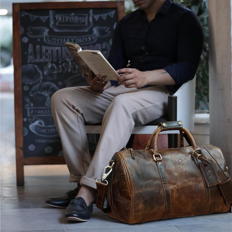Men's TSA Approved Full Grain Leather Duffle Bag - 20 Inch
