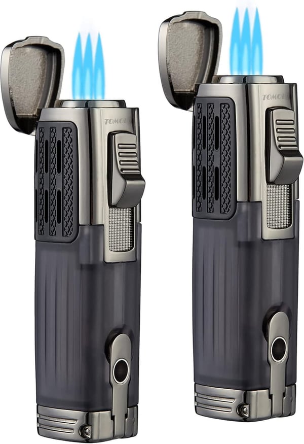 Triple Jet Flame Butane Cigar Lighter 2-Pack, Charcoal