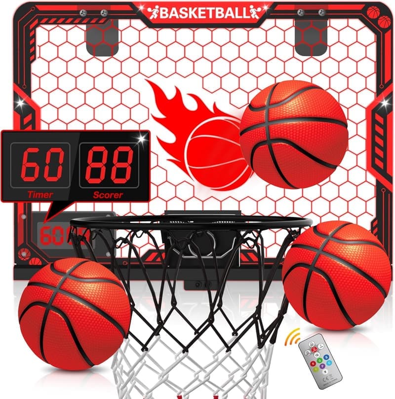 Indoor Basketball Hoop for Kids with LED Light & Scoreboard