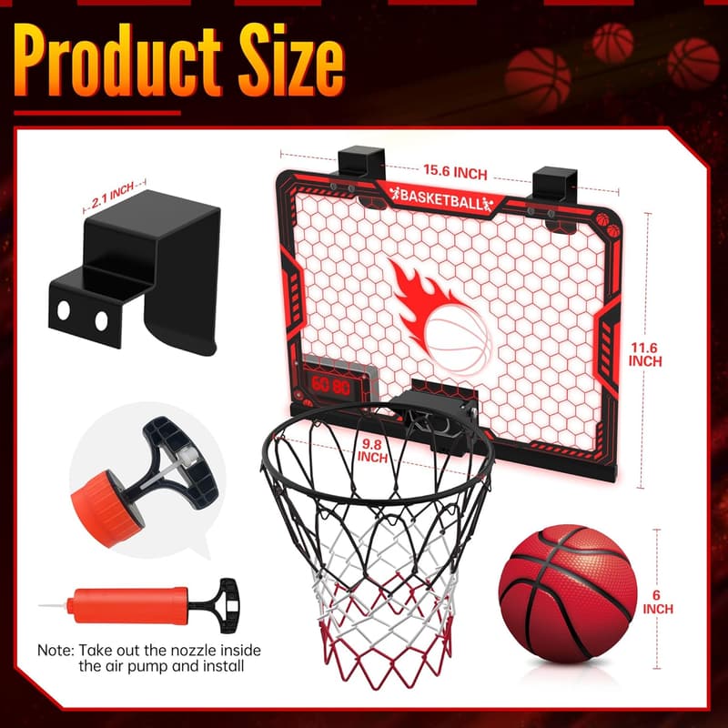 Indoor Basketball Hoop for Kids with LED Light & Scoreboard