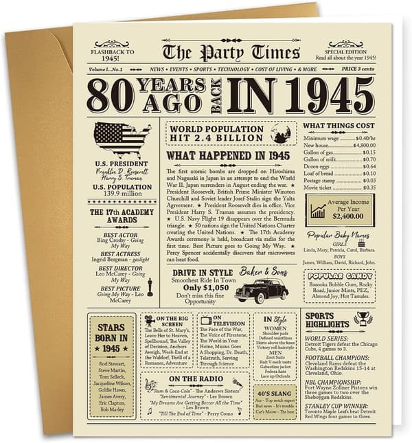 80th Birthday Jumbo Card for Dad, Mom, or Grandma