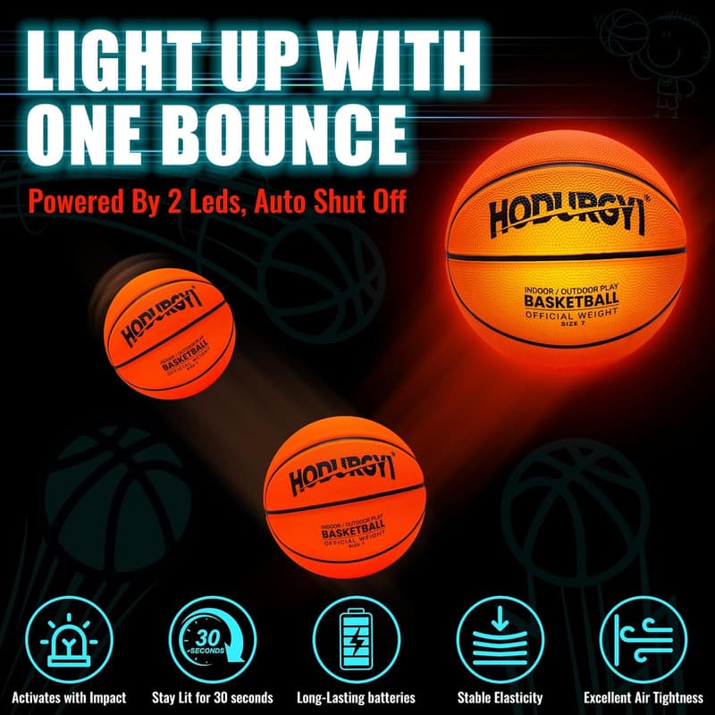 Glow in the Dark Basketball with Pump - Sports Gift for Ages 6+