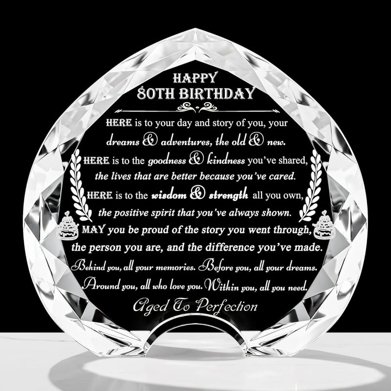 80th Birthday Personalized Crystal Heart Gift for Him/Her
