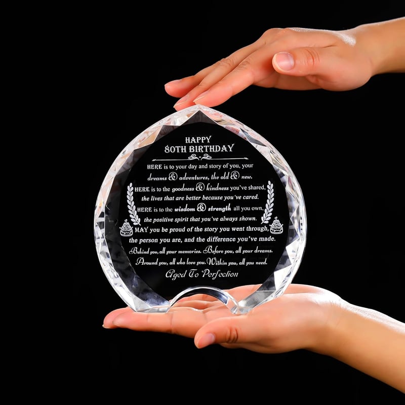80th Birthday Personalized Crystal Heart Gift for Him/Her