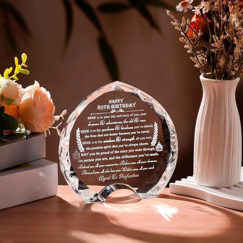 80th Birthday Personalized Crystal Heart Gift for Him/Her