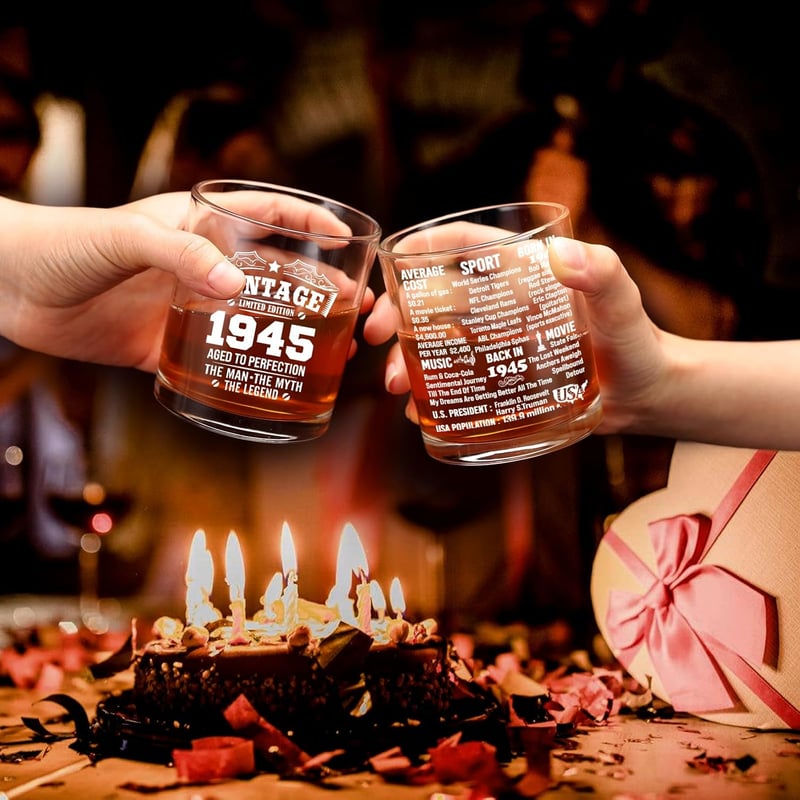 80th Birthday Whiskey Glass Set for Men