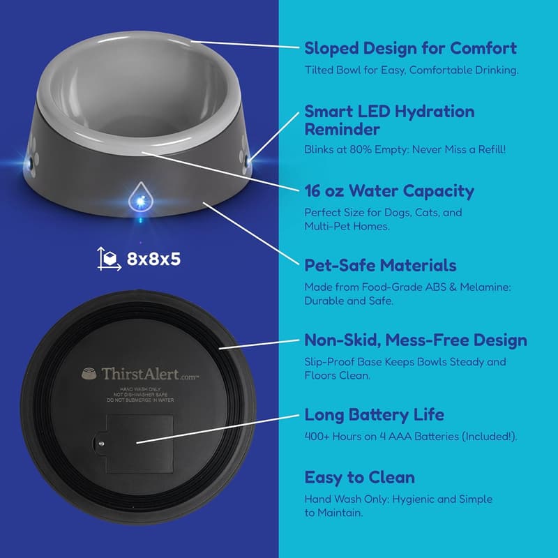 LED Water Level Indicator Bowl for Dogs and Cats - 16 oz
