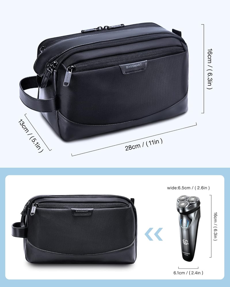 Men's Large Water-Resistant Travel Toiletry Bag - Black