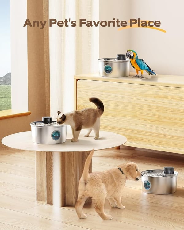 Automatic Cat Water Fountain - Stainless Steel, Rechargeable, 108oz