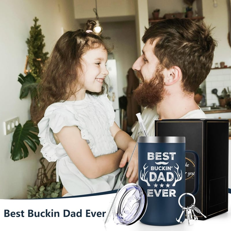 Best Dad Ever Insulated Mug - 20 Oz Stainless Steel, Dark Blue