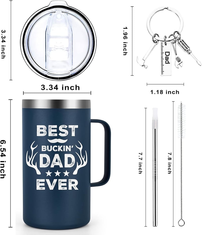 Best Dad Ever Insulated Mug - 20 Oz Stainless Steel, Dark Blue