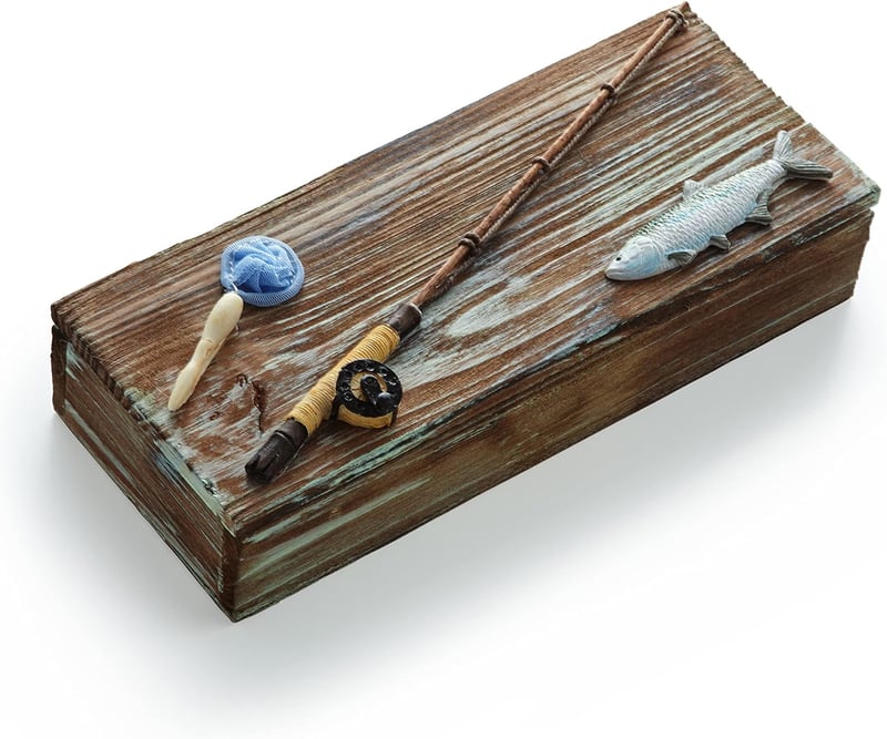 Rustic Wooden Keepsake Box for Fisherman - Perfect Gift for Dad