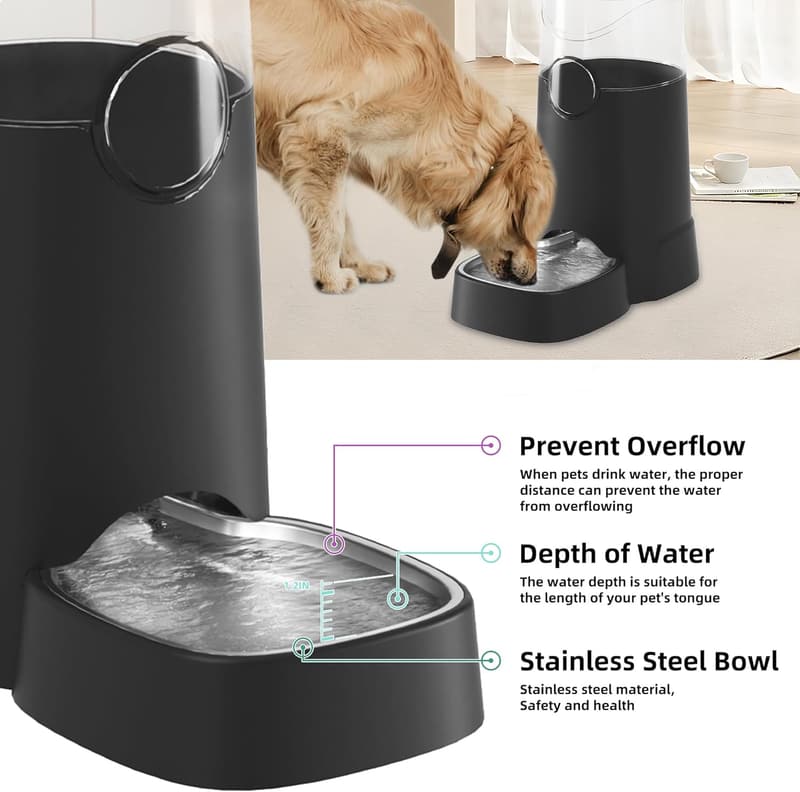 Automatic 8L Dog Water Dispenser with Stainless Steel Bowl