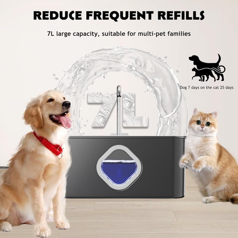 Stainless Steel 7L Dog Water Fountain with 4-Stage Filtration