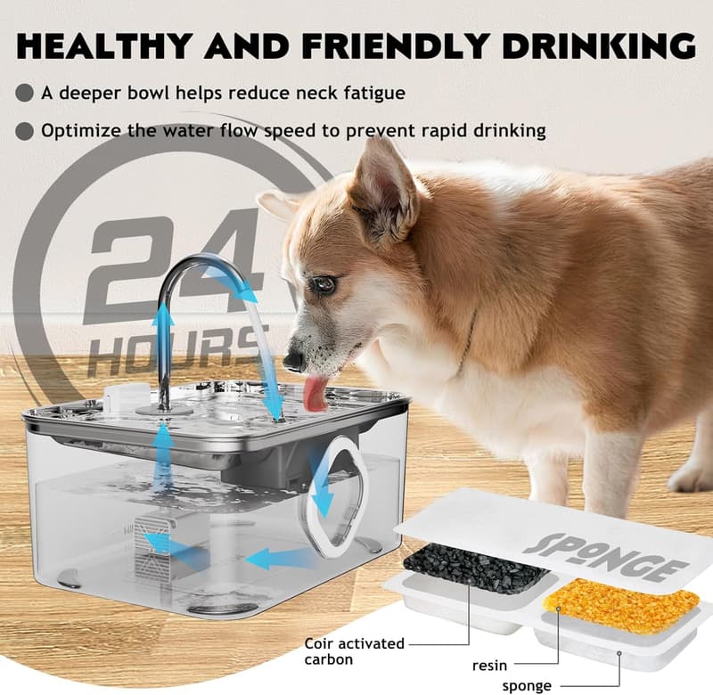 Stainless Steel 7L Dog Water Fountain with 4-Stage Filtration