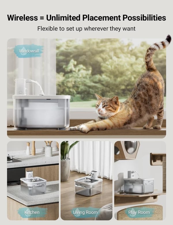 Automatic Stainless Steel Pet Water Fountain for Cats - 84oz