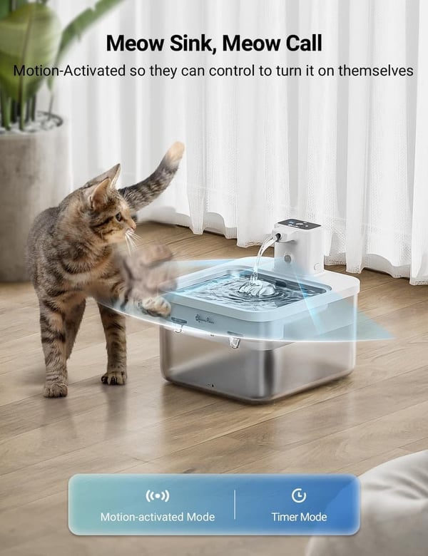 Automatic Stainless Steel Pet Water Fountain for Cats - 84oz
