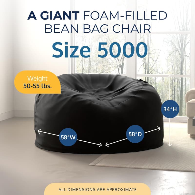 Black Suede 5ft Oversized Bean Bag Chair with Footstool