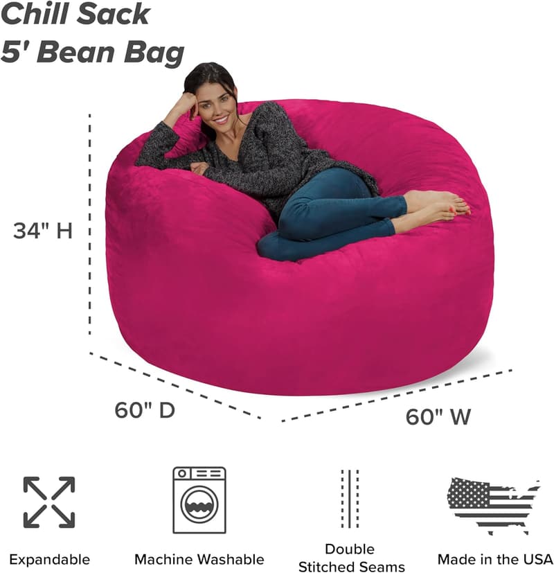Giant 5' Pink Memory Foam Bean Bag Chair